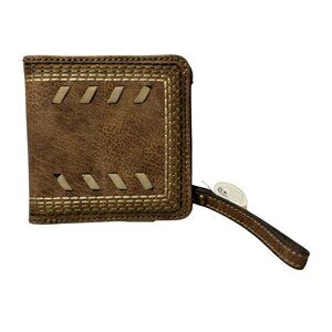 Justin Boots Ladies Bifold Whip Stitch Wallet Chestnut Vegan Leather Western NEW